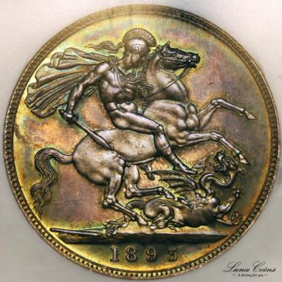 イギリス　ビクトリア(ヴィクトリア)　1893年　クラウンプルーフ銀貨　NGC　PF63