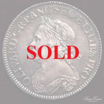 イギリス　1658年　オリバー・クロムウェル　ハーフクラウン銀貨　UNC希少状態