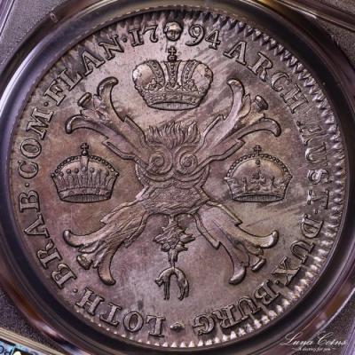 オーストリア(ネーデルランド)　1794年B　大型　クローネターラー銀貨 PCGS MS63　唯一の最高鑑定