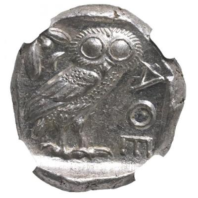 古代ギリシャ　アッテカ アテネ　テトラドラクマ銀貨　フクロウ　BC440-404　NGC MS Strike:5/5 Surface:4/5