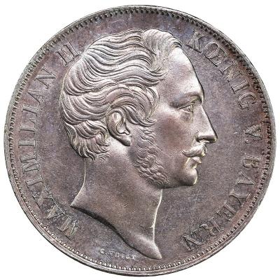 ドイツ　ババリア　1855年　2グルデン銀貨　マキシミリアン2世　ミュンヘンマドンナ立像復活　19世紀バイエルン記念シリーズ　