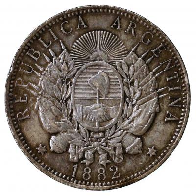アルゼンチン　1882年　1 ペソ銀貨　自由の女神　EF KM-29　
