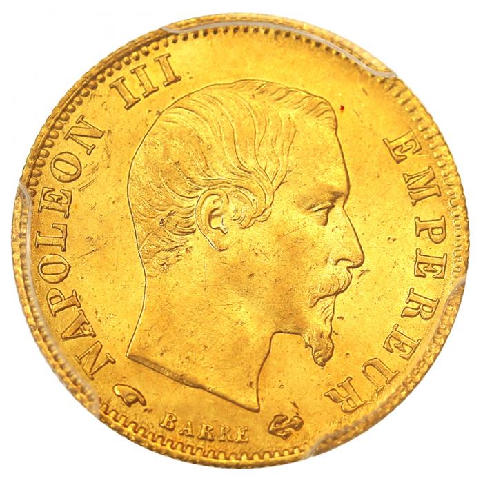 フランス 1859A ナポレオン3世 無冠 5フラン金貨 パリミント PCGS AU58 ...