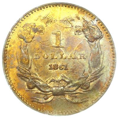 アメリカ 1861年銘 リバティ-インディアンヘッド 1ドル金貨 PCGS　AU55 90年代クラシックグリーンラベル