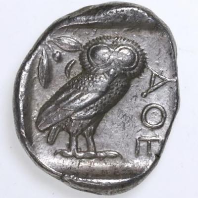 古代ギリシャ　アッテカ アテネ　テトラドラクマ銀貨　フクロウ　BC440-404　XF　アクセサリー御守にも