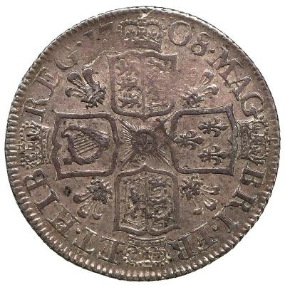 GREAT BRITAIN　イギリス　1708年　シリング銀貨　アン女王　タワーミント