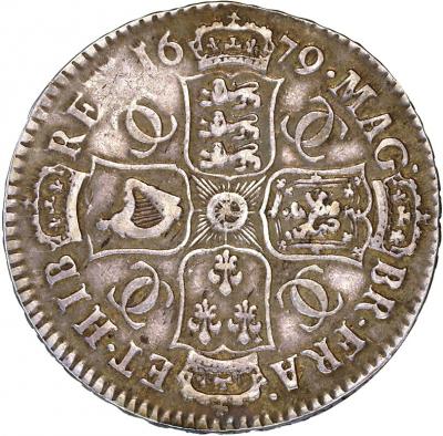 ENGLAND(GREAT BRITAIN)　イングランド(イギリス)　1679年　ハーフクラウン銀貨　チャールズ2世　タワーミント　Halfcrown AR Silver　Tricesimo