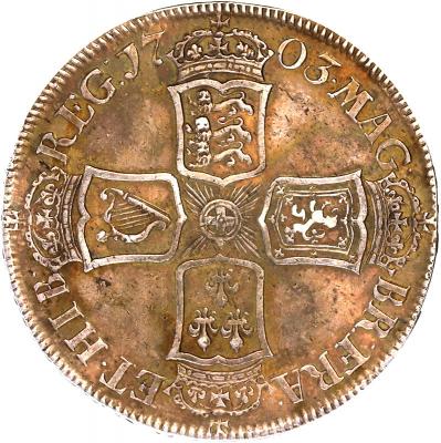 ENGLAND(GREAT BRITAIN)　イングランド(イギリス)　1703年　ハーフクラウン銀貨　アン女王　VIGO刻印　トーン　Halfcrown　VIGO　  Silver　Anne