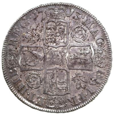 ENGLAND(GREAT BRITAIN)　イングランド(イギリス)　1713年　ハーフクラウン銀貨　アン女王　　トーン　Halfcrown　　Anne