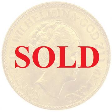 オランダ　1933年　10ギルダー　　ウィルヘルミナ女王　金貨