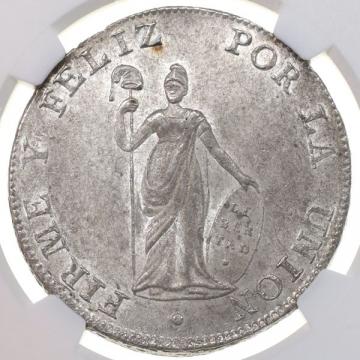ペルー　1826年LIMAE-JM　8レアレス　銀貨　自由の女神　NGC　MS61