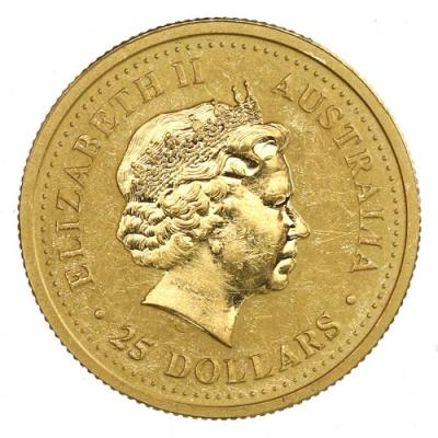 オーストラリア 1999年 エリザベス2世 ナゲット純金貨 25ドル 1/4オンス EF 極美品