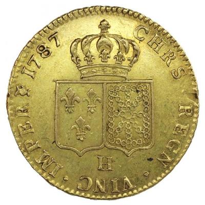 フランス　1787年　2ルイドール　金貨 ルイ16世 EF- 極美品-