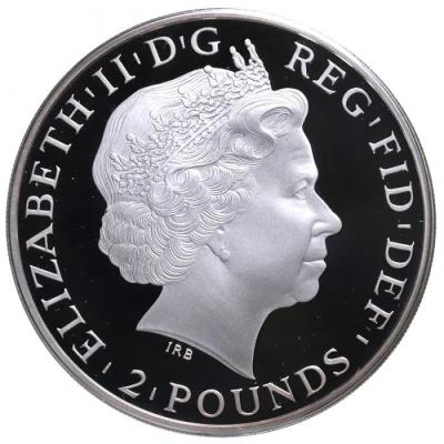 イギリス　ブリタニア　2014年　2ポンド　1オンス　プルーフ 銀貨　エリザベス2世　見返り美人 保証書　化粧箱付き