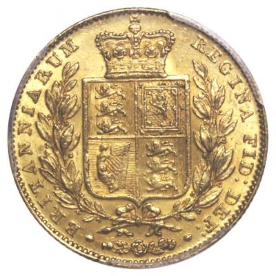 イギリス　1843年　ソブリン金貨　ヴィクトリア　ビクトリア　Victoria　ヤングヘッド　PCGS　AU55