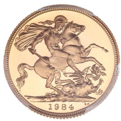 イギリス　1984年　ソブリンプルーフ金貨　エリザベス2世　ヤングエリザベス　ElizabethⅡ　PCGS PR69DCAM