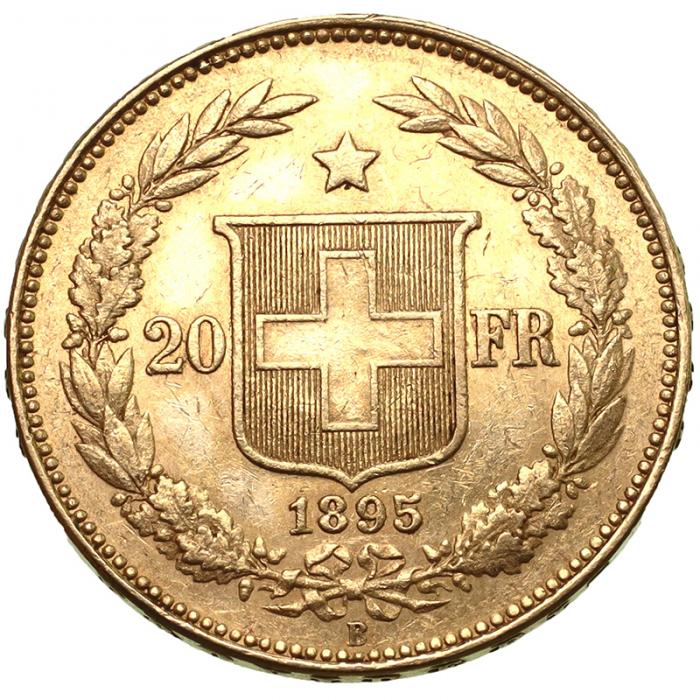 スイス 1895年B ヘルヴェティア 20フラン金貨 ベルンミント AU〜UNC 準 