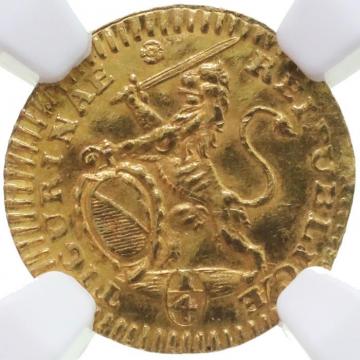 スイス　1725年　チューリッヒ　1/4ダカット金貨　NGC　Aud