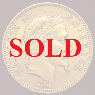 フランス　1867A　100フラン大型金貨　ナポレオン三世　月桂冠　状態良好EF　発行数限定4309枚