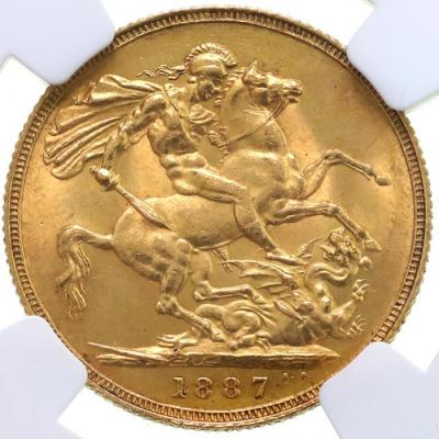 イギリス　1887年　ソブリン金貨　ヴィクトリア　ビクトリア　Victoria　ジュビリーヘッド　NGC　MS62