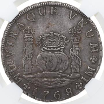 ペルー　1768年LM-JM　8レアレス銀貨　カルロス3世　One Dot　NGC　XF40