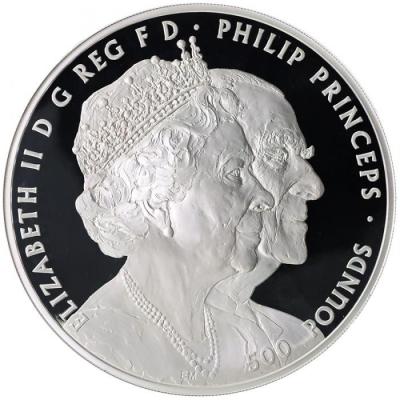 イギリス 2017年 500ポンド(1kg)超大型銀貨 エリザベス2世 成婚70年記念 NGC PF70ULTRA CAMEO ONE OF FIRST 50 STRUCK