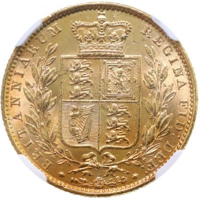 イギリス　1853年銘　ソブリン金貨　ヴィクトリア　ビクトリア　Victoria　WW陽刻 ヤングヘッド　NGC MS61