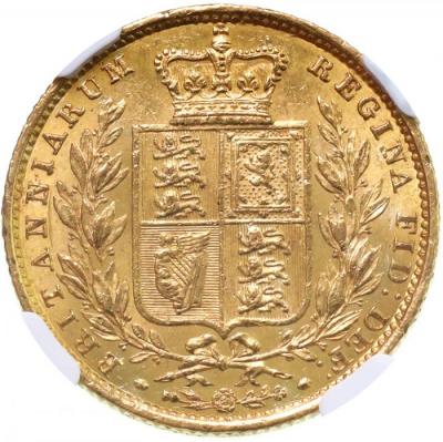 イギリス　1854年銘　ソブリン金貨　ヴィクトリア　ビクトリア　Victoria　WW incuse ヤングヘッド　SHIELD-NO DIE NUMBER　NGC MS60