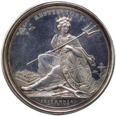 イギリス　1697年　ウィリアム3世　ブリタニア　レイスウェイク条約締結記念　大型銀メダル　