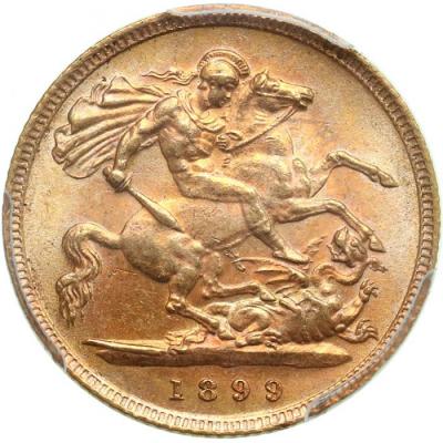 イギリス 1899年　ハーフソブリン金貨　ヴィクトリア　ビクトリア　Victoria　ヴェールドヘッド　PCGS AU58