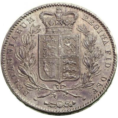 イギリス　1844年クラウン銀貨　ヴィクトリア ビクトリア Victoria　ヤングヘッド　VIII on edge Cinqfoil Stop