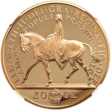 イギリス 2002年 5ポンドプルーフ金貨エリザベス2世即位50年 「馬上の女王」 NGC PF69UCAM