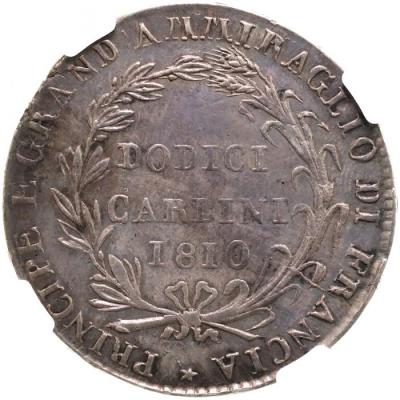 イタリア・ナポリ　1810年　ジョアッキーノ1世　12カルリーニ銀貨　NGC　AU53