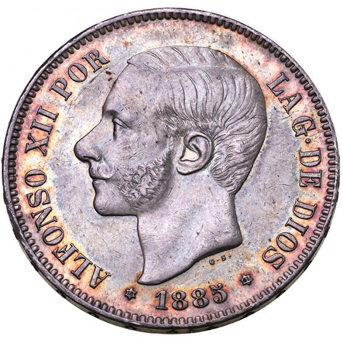 スペイン 1885年 アルフォンソ12世 5ペセタ銀貨 トーン【アンティークコイン・金貨・銀貨の販売・買取 ルナコイン】