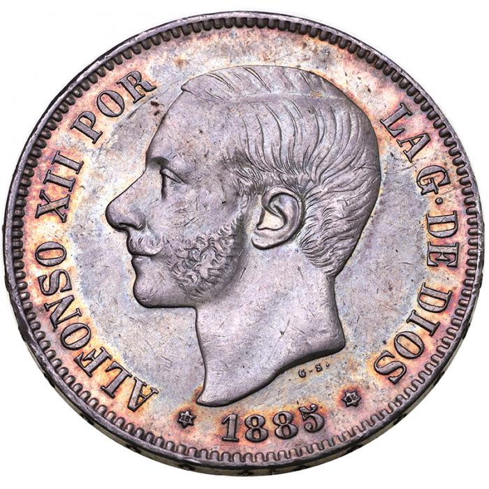 スペイン 1885年 アルフォンソ12世 5ペセタ銀貨 トーン【アンティーク