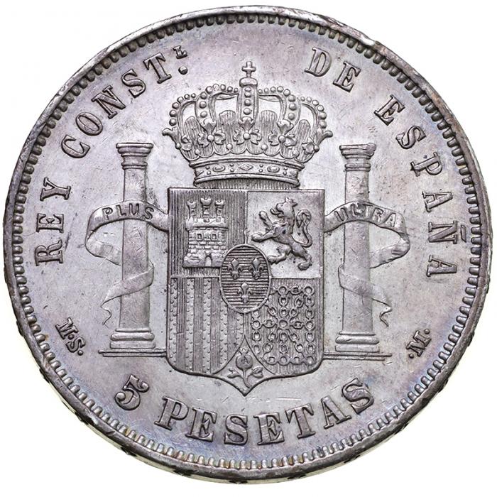 スペイン アルフォンソ12世 5ペセタ 大型銀貨 ngc鑑定済み AU50