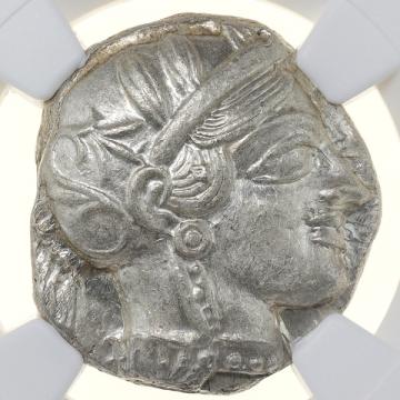 古代ギリシャ　アッテカ アテネ　テトラドラクマ銀貨　フクロウ　BC440-404　NGC AU