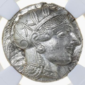 古代ギリシャ　アッテカ アテネ　テトラドラクマ銀貨　フクロウ　BC440-404　NGC AU