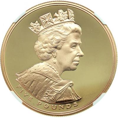イギリス 2002年 5ポンドプルーフ金貨エリザベス2世即位50年 「馬上の女王」 NGC PF70Ultra Cameo パーフェクト鑑定　売れ筋