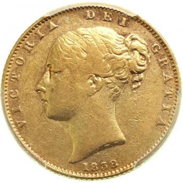 イギリス 特年1838年銘初年度発行　ソブリン金貨　ヴィクトリア　ビクトリア　Victoria ヤングヘッド　PCGS XF45　レアRare