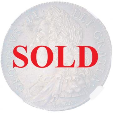 イギリス Great Britain1746年銘　クラウン 銀貨 ジョージ2世LIMA 　DECIMO NONO on Edge　NGC AU58 ダークパープルトーン