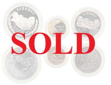 アメリカ　1991年　ラッシュモア山記念　プルーフ金貨・銀貨等6枚セット　COA　オリジナル木製箱　おまけ付