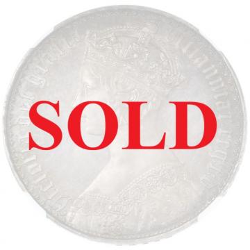 イギリス1847年ビクトリアヴィクトリア　ゴチックゴシッククラウン銀貨アンデシモUndecimo on edge　NGC　PF63　美麗トーン