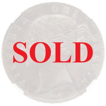 イギリス　1844年クラウン銀貨　ヴィクトリア ビクトリア Victoria　ヤングヘッド　VIII on edge Cinqfoil Stop