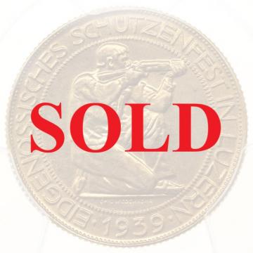 スイス-ルツェルン 1939年 射撃祭シリーズ 100フラ金貨 発行6000枚 PCGS MS62