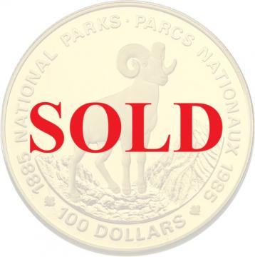 カナダ　1985年　100ドル　　エリザベス2世　羊　国立公園100周年記念　プルーフ金貨　ケース付