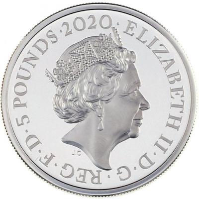 イギリス 2020年 The Great Engravers第2弾 スリーグレイセス　5ポンド 2オンス プルーフ純銀貨　エリザベス女王 NGC PF70UCAM First Releases