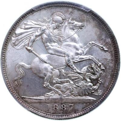 イギリス　1887年 クラウン銀貨　ヴィクトリア　ビクトリア　Victoria　ジュビリーヘッド　PCGS MS64