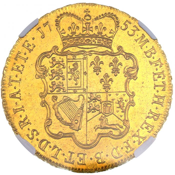 イギリス 1753年銘 5ギニー金貨 ジョージ2世 NGC鑑定 AU58 レア
