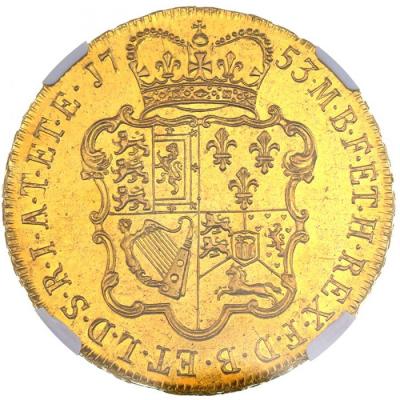 イギリス　1753年銘　5ギニー金貨　ジョージ2世　NGC鑑定 AU58　レア